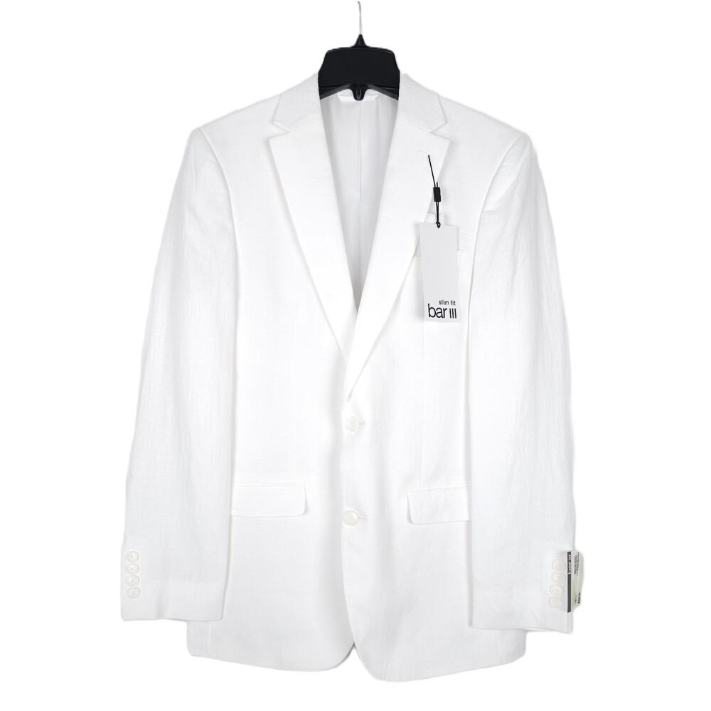 Bar III Mens Slim Fit Linen Sport Coat Blazer 38S White Solid NWT